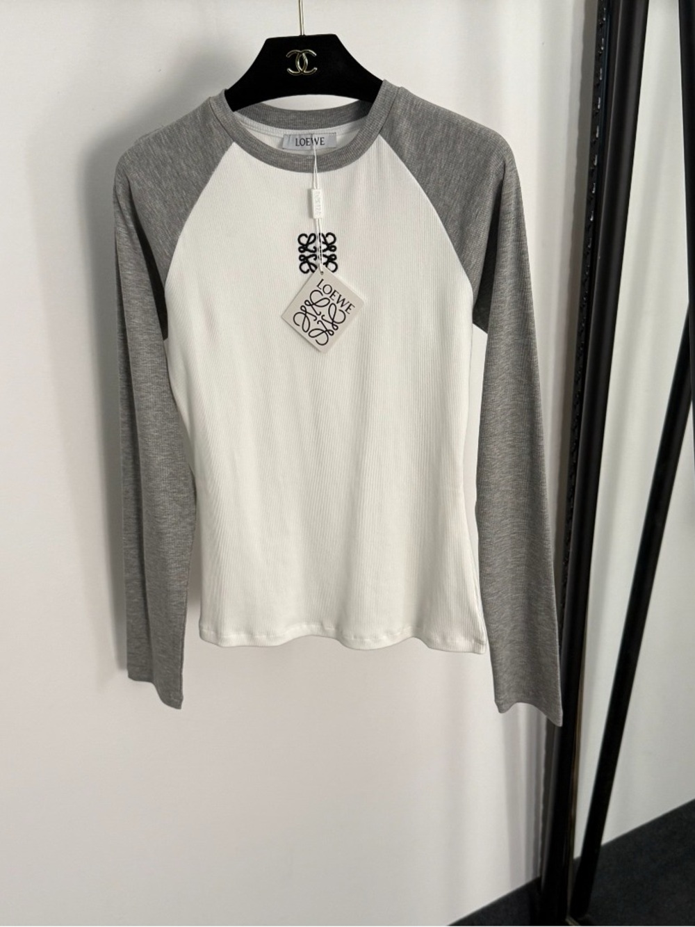 Loewe White with Gray Raglan Long-Sleeve Tee